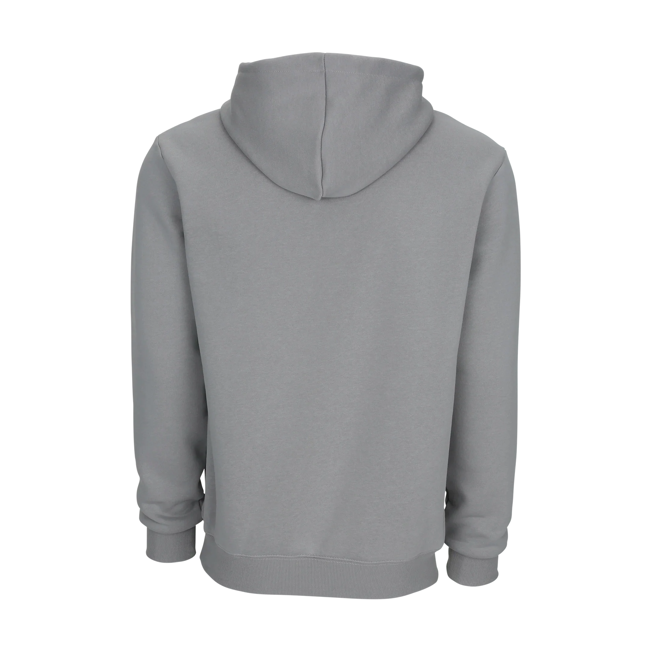 Grey hooded sweatshirt against a white background. 