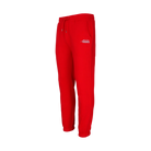 Red drawstring jogging pants with white Predator logo against a white background.