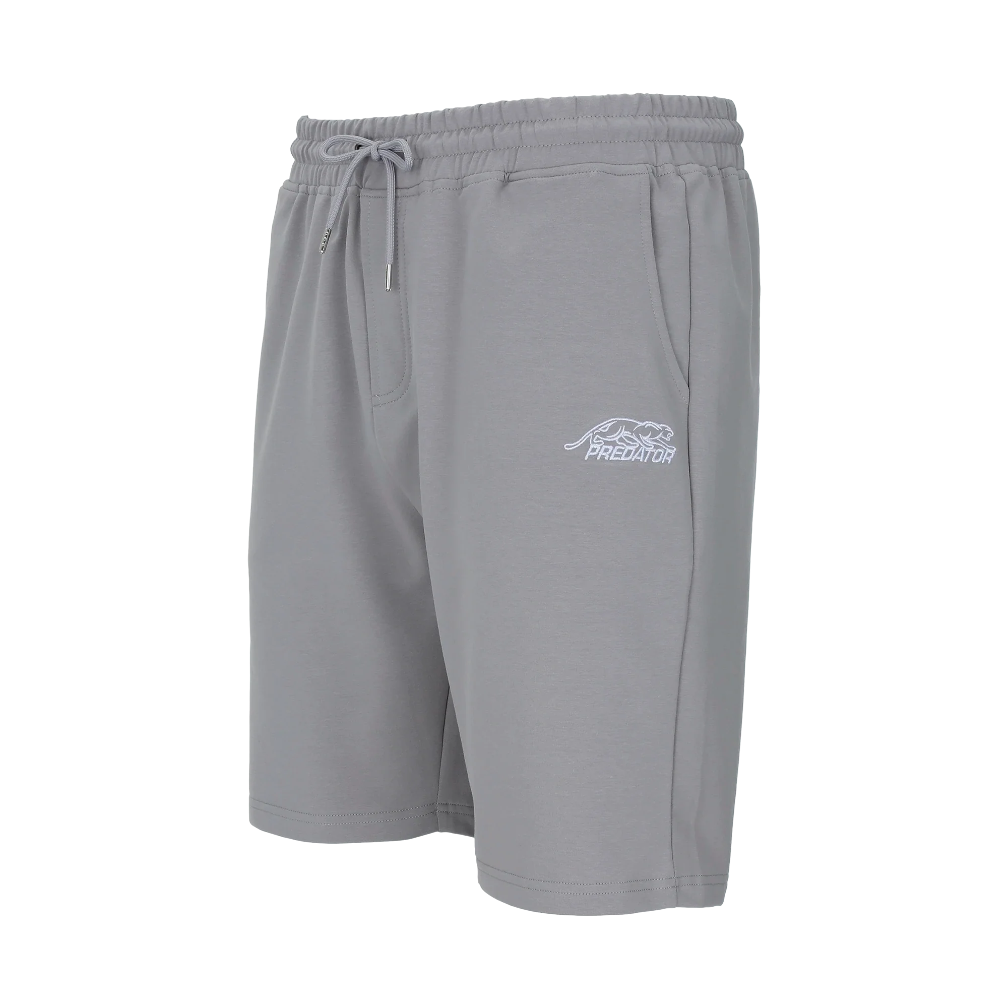Grey drawstring shorts with white Predator logo