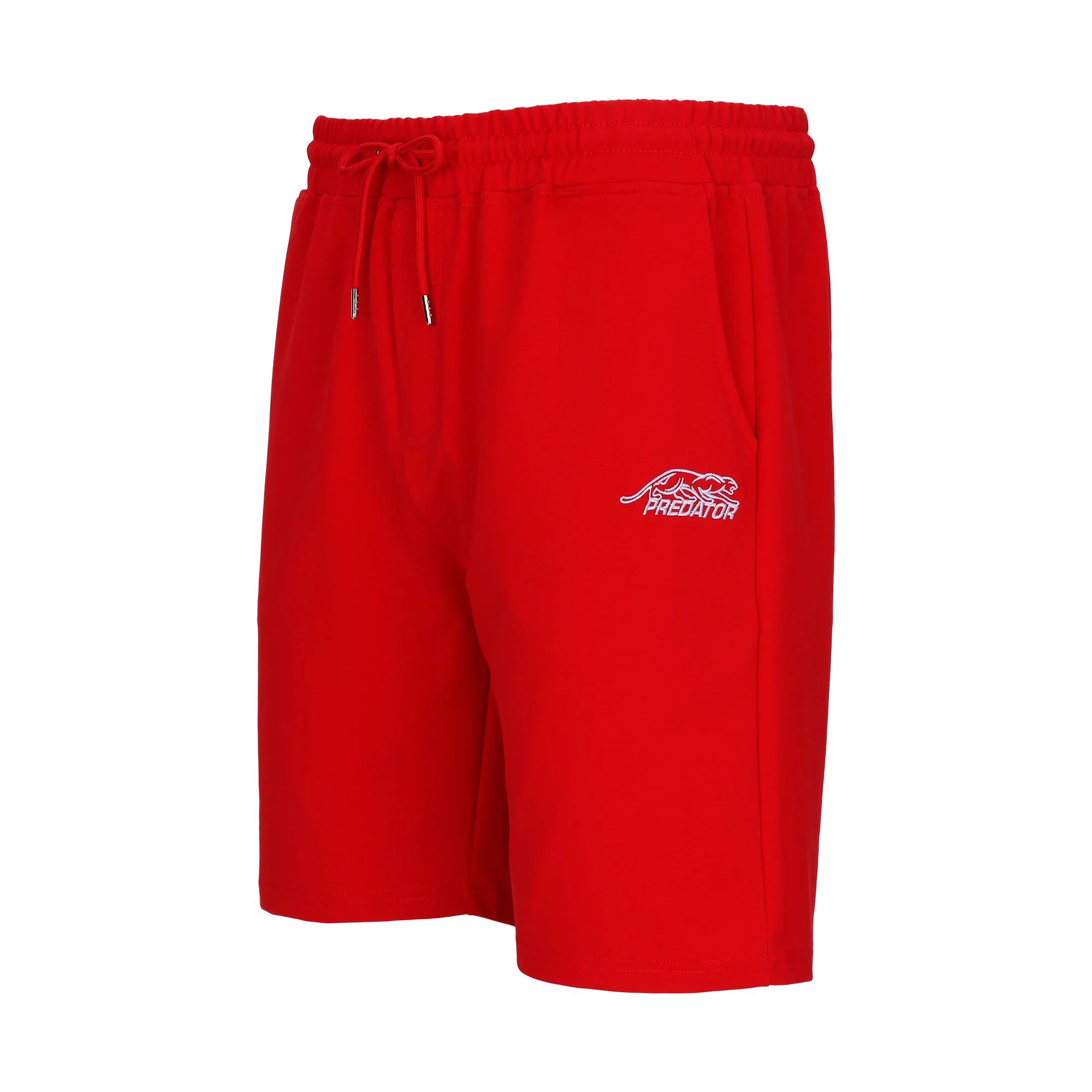 Red drawstring shorts with white Predator logo