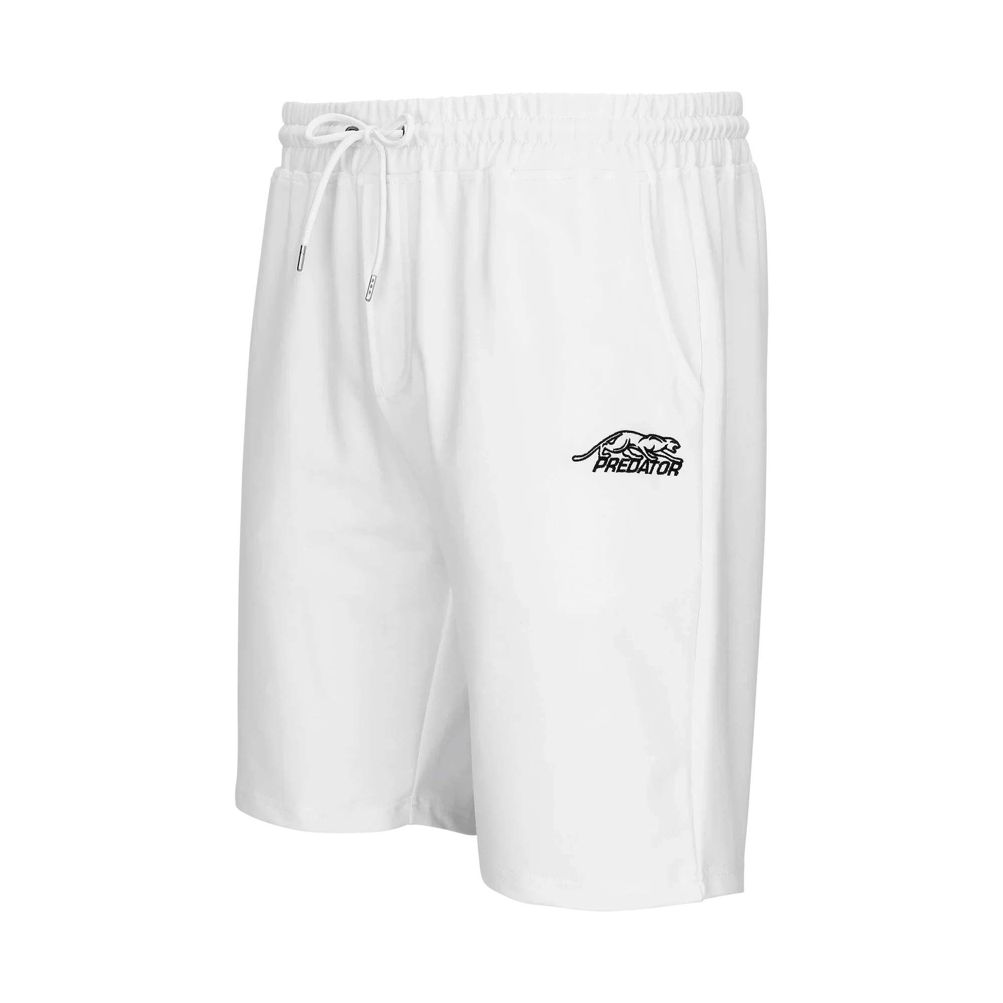 White drawstring shorts with black Predator logo