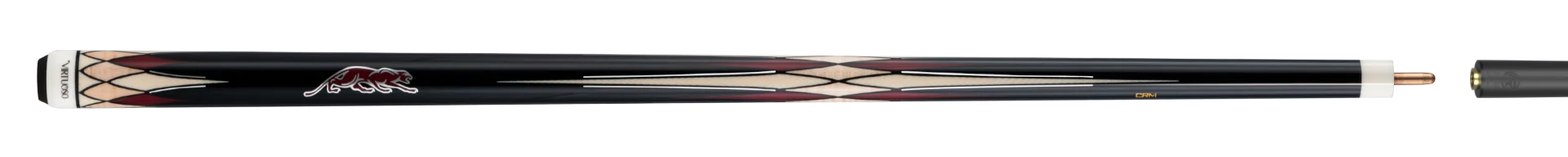 Black and Red Virtuoso Carom Cue Full Cue Stick Paired with Carbon Fiber Shaft 