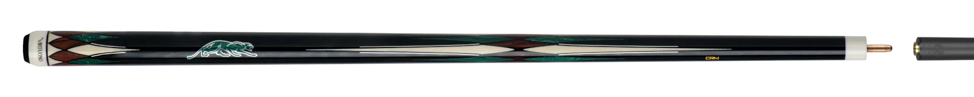 Cocobolo and Green Virtuoso Carom Cue Full Cue Stick Paired with Carbon Fiber Shaft 