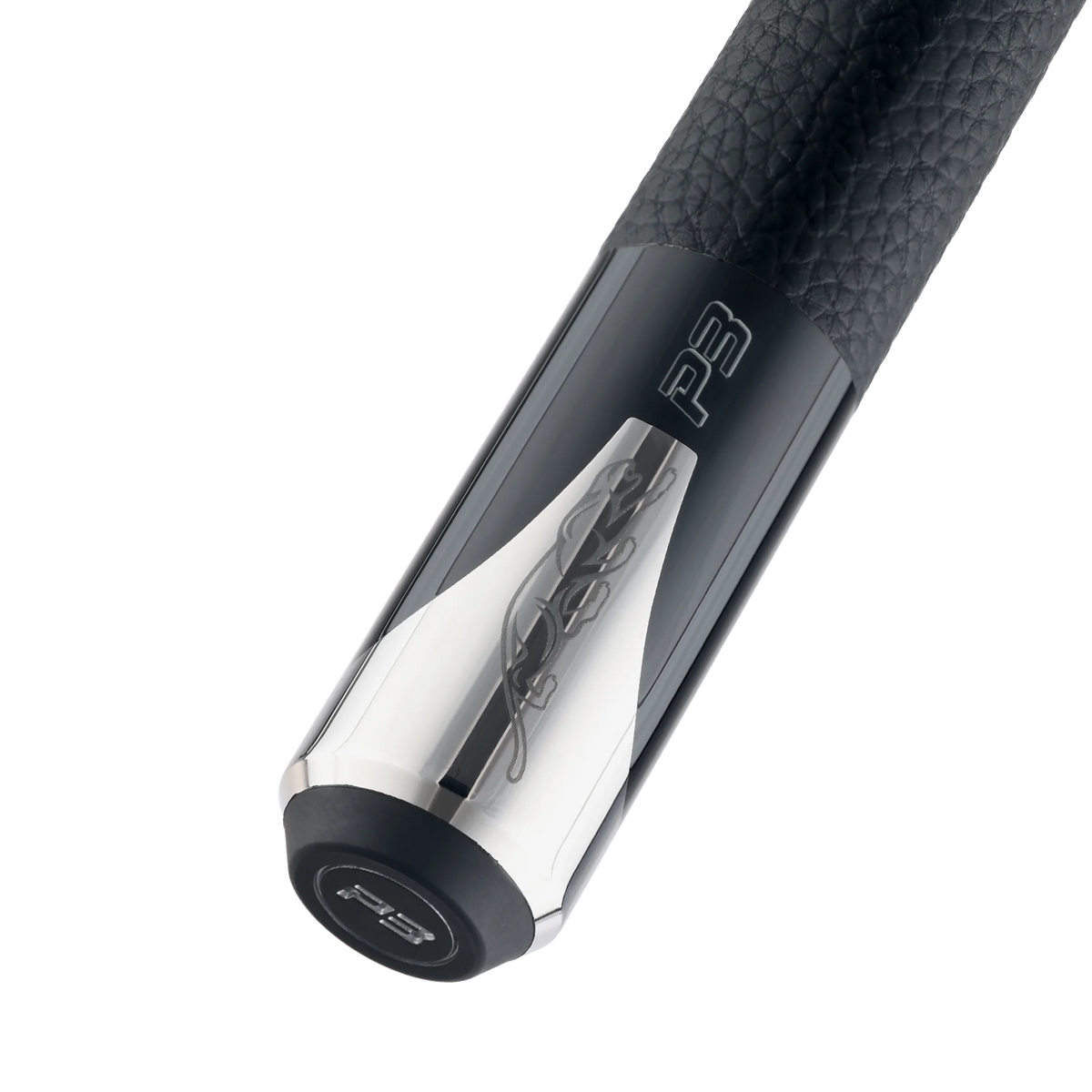 P3 Black Leather Luxe Pool Cue Butt With Predator Brand Mark Radial Pin