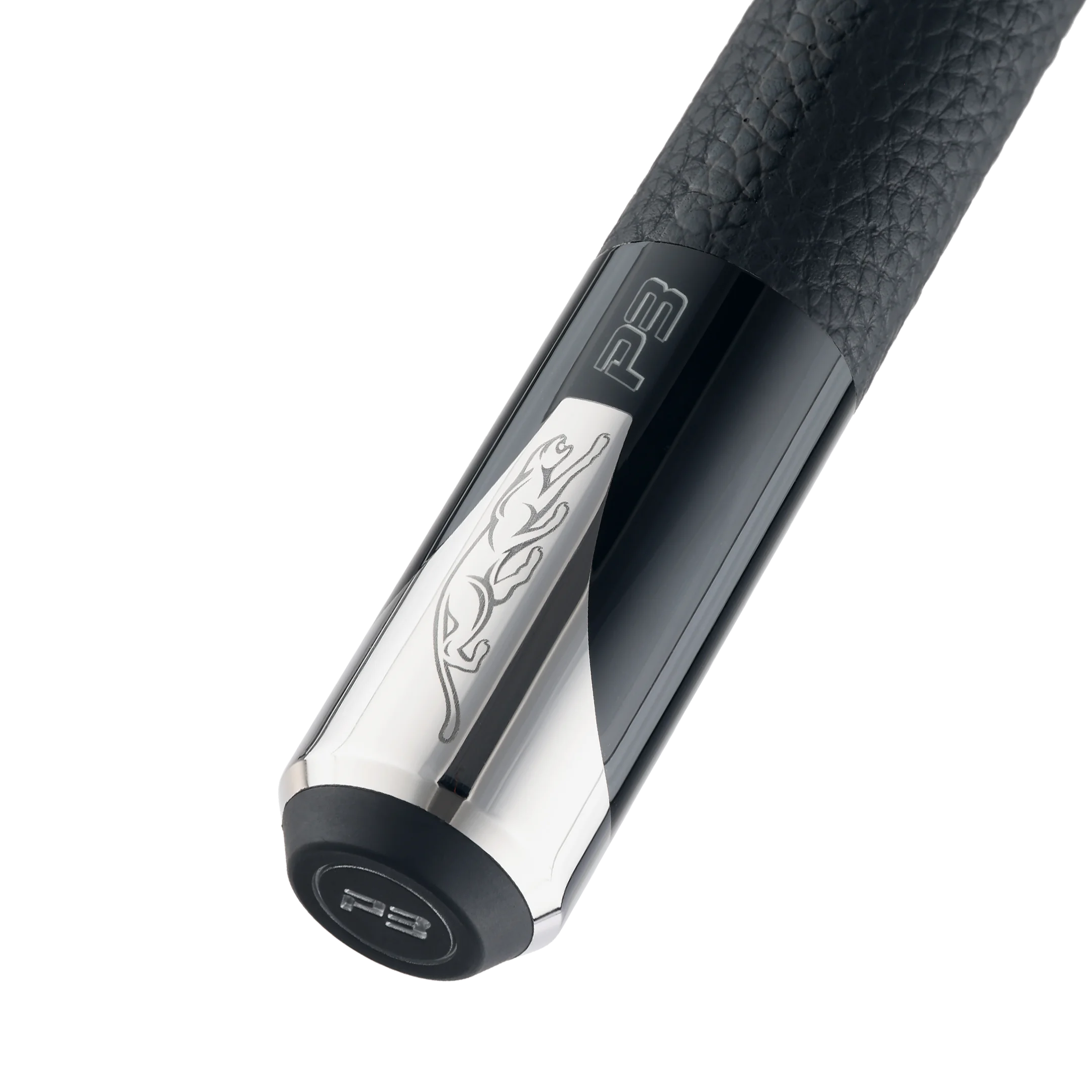 Predator P3 Black Leather Luxe Wrap Pool Cue Butt Radial Pin with Brand Mark Rotated