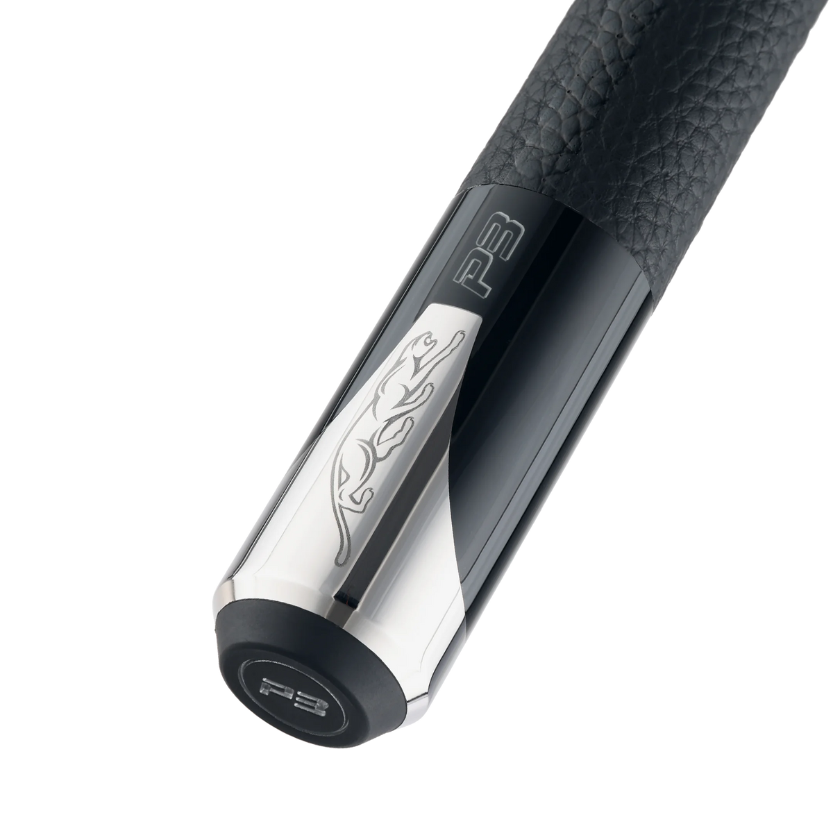 Predator P3 Black Leather Luxe Wrap Pool Cue Butt Radial Pin with Brand Mark Rotated
