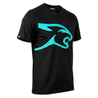 Black and Teal Predator Cat Shirt Front