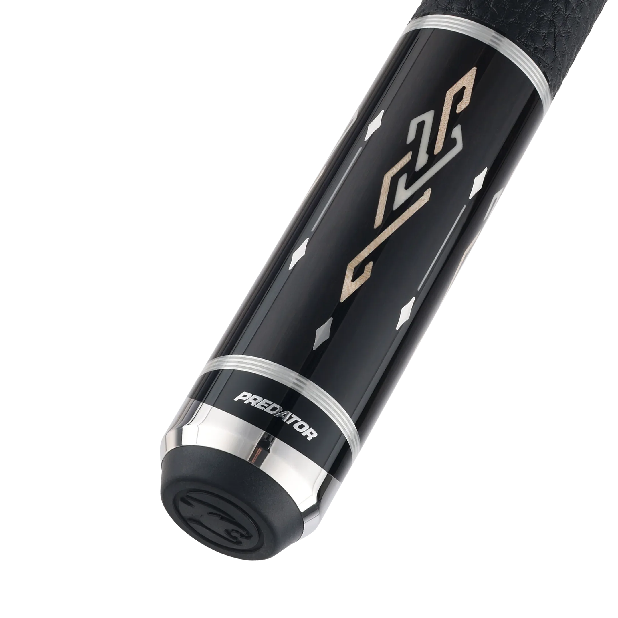 Blak5 1 Pool Cue Leather Wrap Butt Closeup with Predator Logo