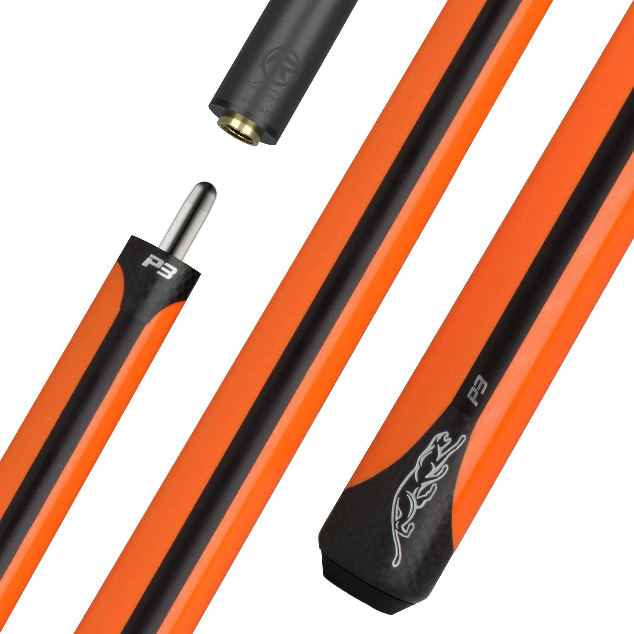 P3 Orange No Wrap pool cue with logo