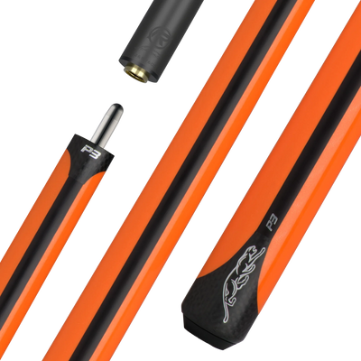 P3 Orange No Wrap pool cue with logo