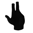 Black three-fingered glove on a white background.
