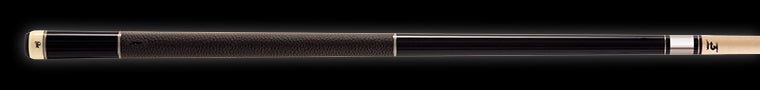 Glossy dark brown pool cue with textured brown wrap