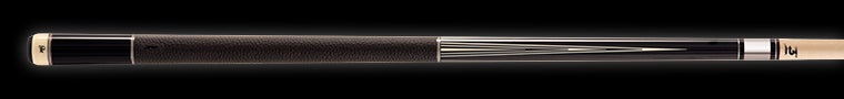 Dark brown pool cue with ivory detailing and textured brown wrap