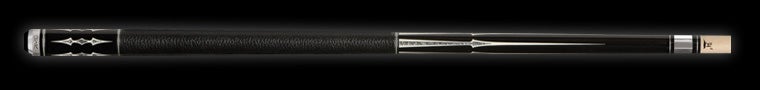 Black retired pool cue with white detailing and textured black wrap
