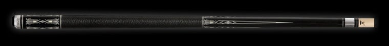 Black retired pool cue with white detailing and textured black wrap