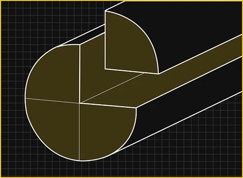 Geometric shape on a grid background.