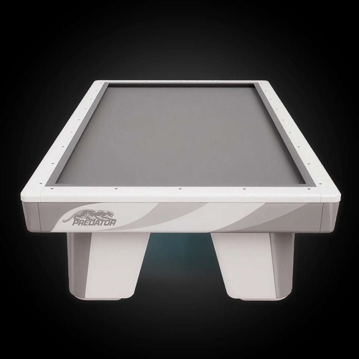 Grey pool table with Predator branding on a black background.