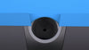 Close-up of blue pool table pocket with black exterior.