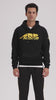 Video of a man wearing black hoodie with yellow Predator logo