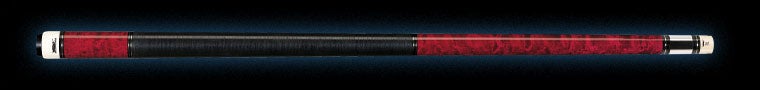 Red wood pool cue with textured black wrap