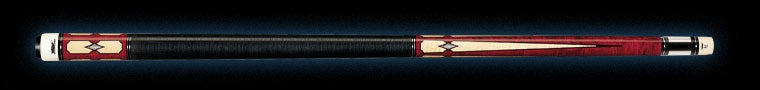 Red and black pool cue with silver tip