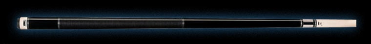 Glossy black pool cue with textured black wrap