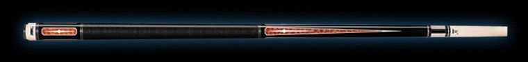 Black pool cue with red and white detailing