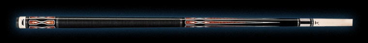 Black pool cue with silver tip and intricate designs