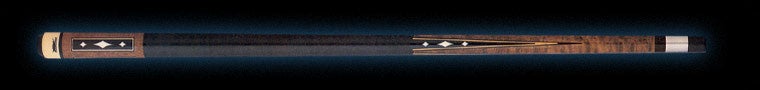 Brown wooden pool cue with white diamond accents and dark brown wrap