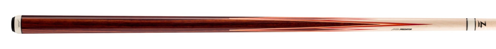 Dark and light wood pool cue on a white background.