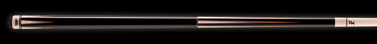 Black and pale wood pool cue with medium brown accents on a black background.