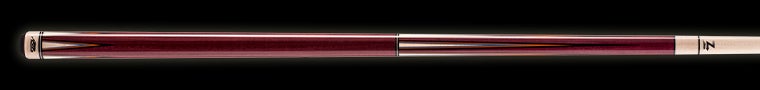 Burgundy and pale wood pool cue on a black background.