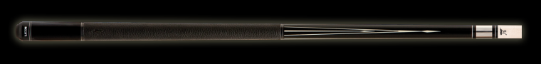 Black pool cue with white minimal detailing and textured black wrap