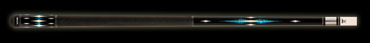 Black pool cue with white and blue diamond accents