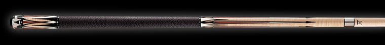 Black and light brown pool cue with dark brown and white accents