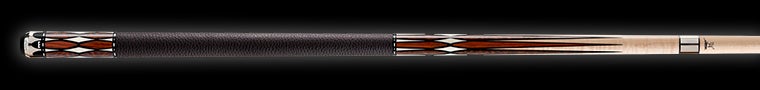 Black and light brown pool cue with dark brown and white diamond accents