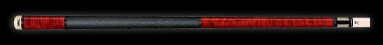 Black and red pool cue with white tip