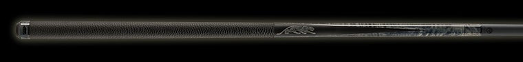Monochrome black pool cue on a black background.