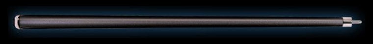 Glossy, dark brown pool cue butt on a black background.