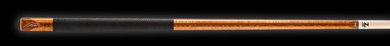Brown wood pool cue with textured black wrap