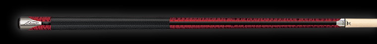 Patterned red pool cue with textured black wrap