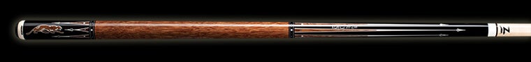 Dark brown pool cue with black accents