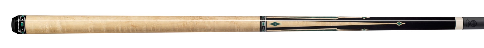 Light brown pool cue with black and green accents