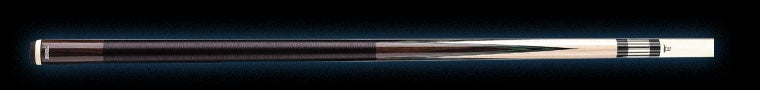 Dark and light wooden pool cue on a black background.