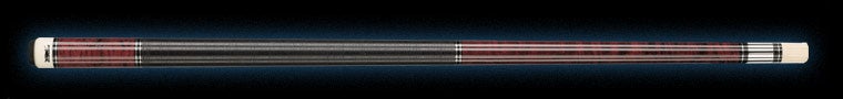 Black and burgundy wood pool cue on a black background.