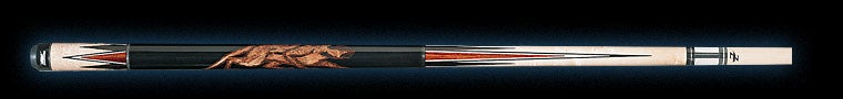 Black and pale wood pool cue with medium brown accents