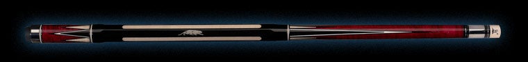 Black and red pool cue with light wood accents