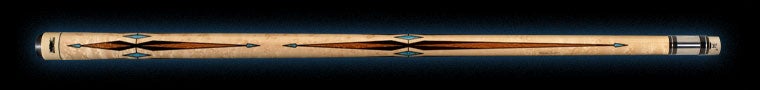 Pale wood pool cue with turquoise and dark wood accents