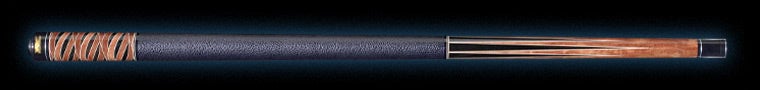 Black and glossy wood pool cue with intricate design