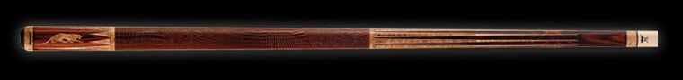 Dark brown wood pool cue with lighter wood accents